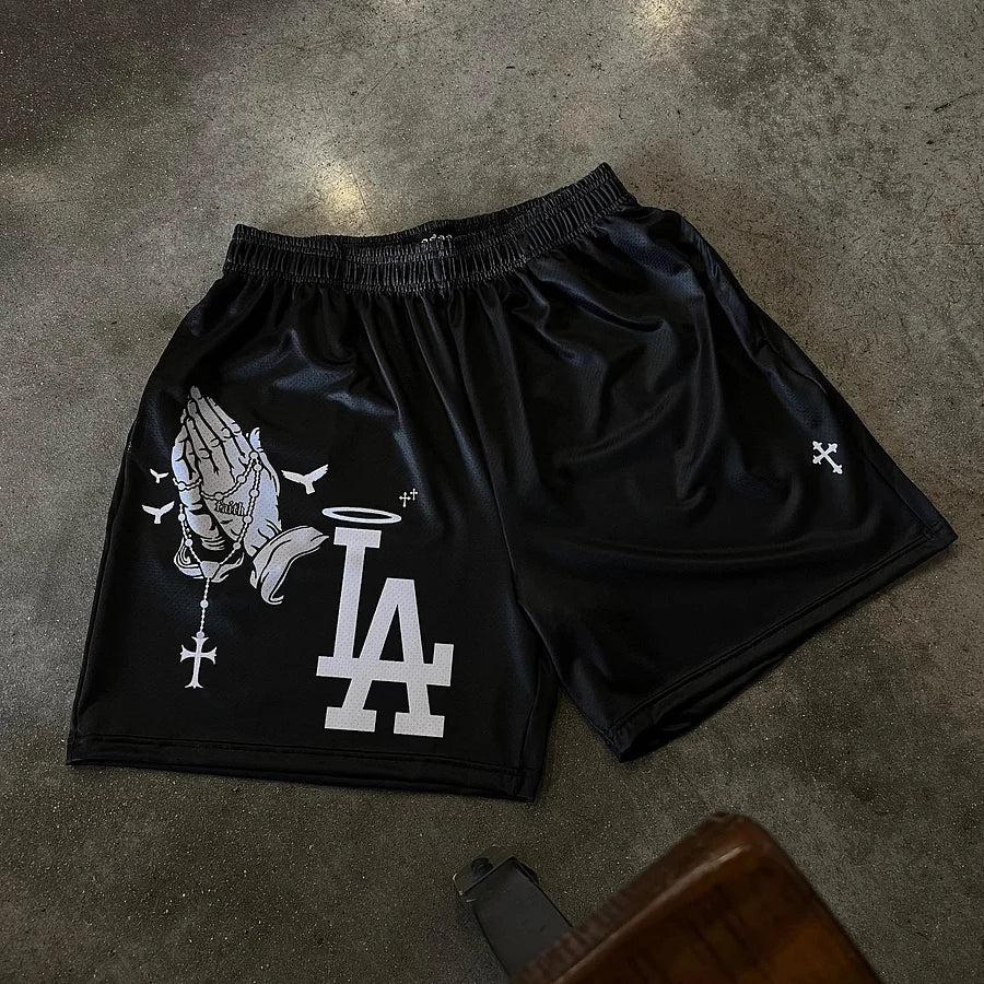 Praying Hands & Los Angeles Print Shorts