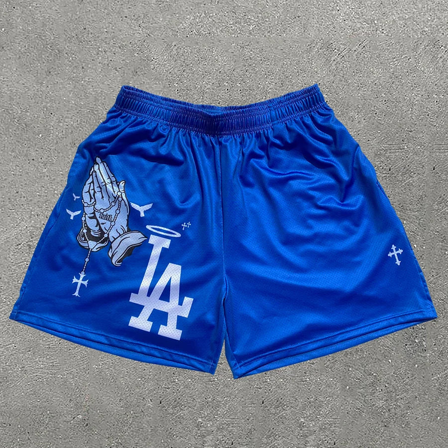 Praying Hands & Los Angeles Print Shorts