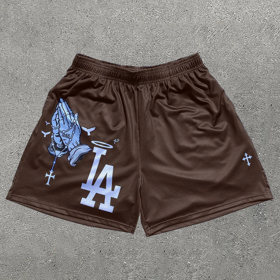 Praying Hands & Los Angeles Print Shorts