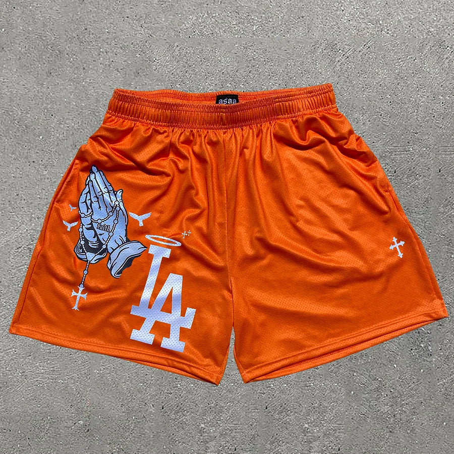 Praying Hands & Los Angeles Print Shorts