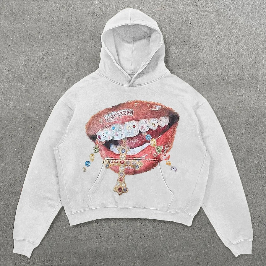 Mouth Cross Print Hoodie